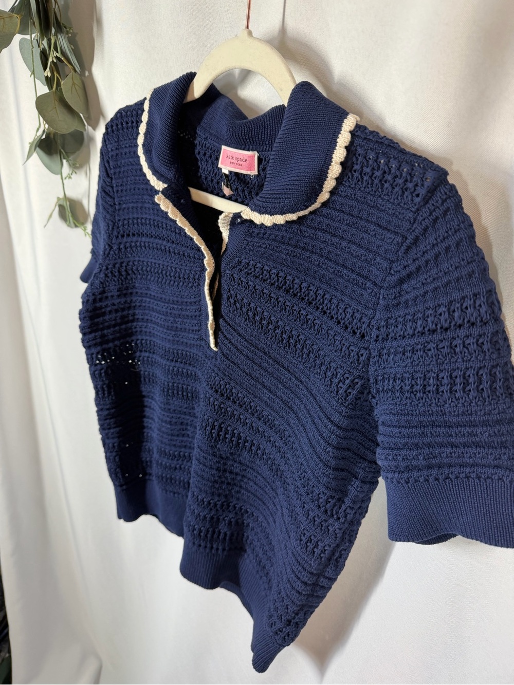 Kate Spade | Shortsleeve Polo Sweater Navy Blue White Women's Size Medium - Picture 5 of 11